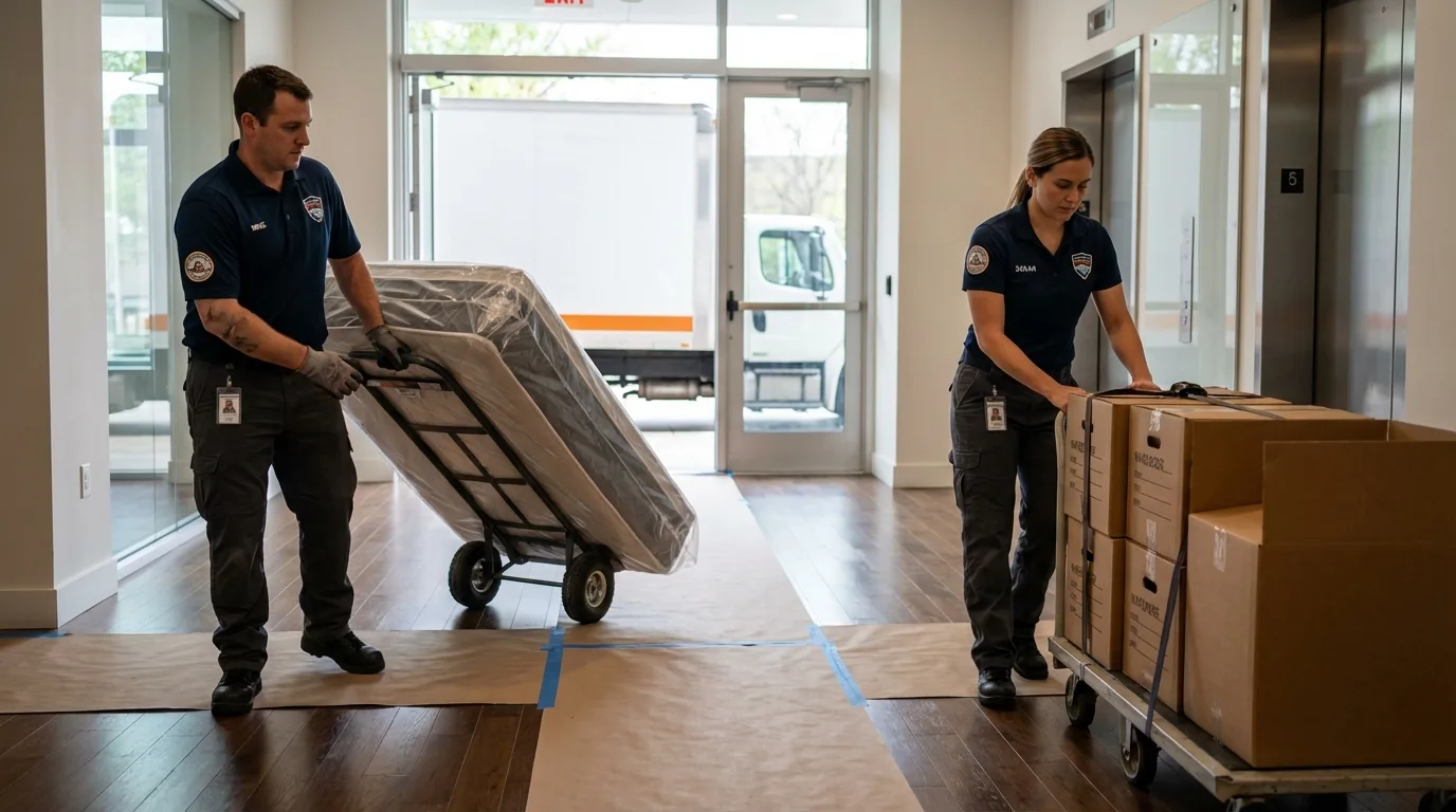 Professional apartment movers loading elevator in Palmyra, PA